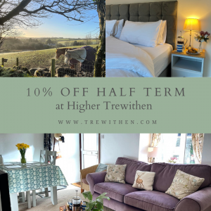 Use code HALFTERM10 to Save 10% this half term at Higher Trewithen Holiday Cottages Cornwall